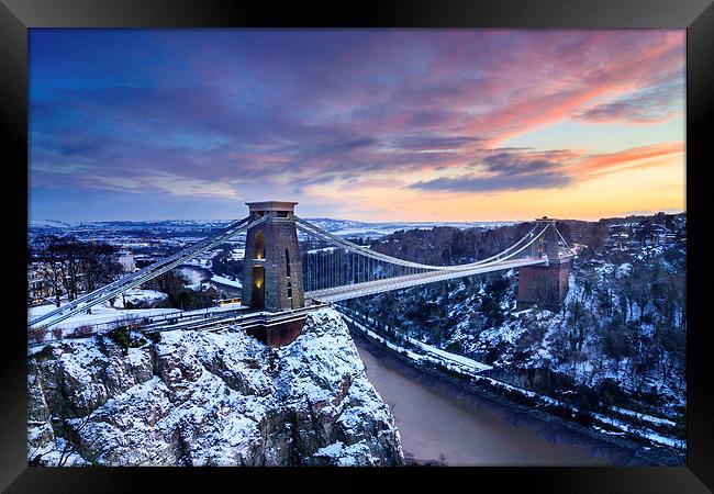 Clifton Bridge, Bristol, UK, Dusk, Winter Framed Print by Daugirdas Racys