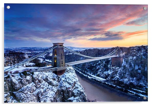 Clifton Bridge, Bristol, UK, Dusk, Winter Acrylic by Daugirdas Racys