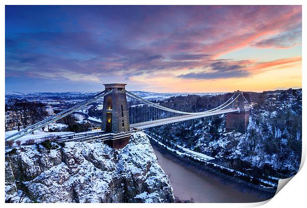 Clifton Bridge, Bristol, UK, Dusk, Winter Print by Daugirdas Racys