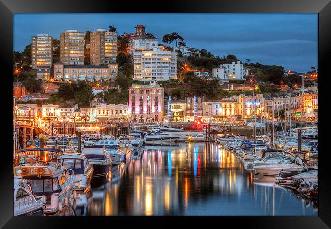 Torquay Harbour and Town at Night Framed Print by Diane Griffiths