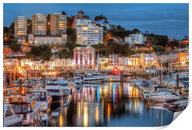Torquay Harbour and Town at Night Print by Diane Griffiths