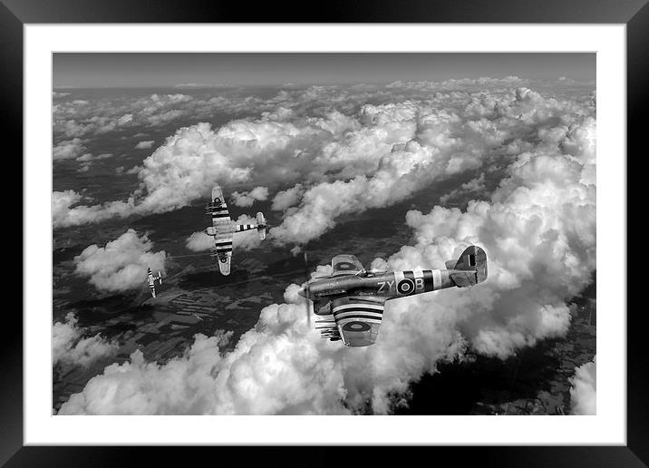 Hawker Typhoons diving black and white version Framed Mounted Print by Gary Eason