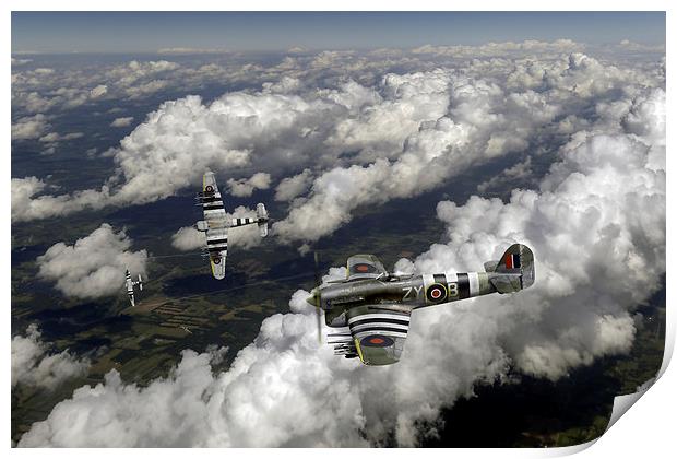 Hawker Typhoons diving Print by Gary Eason