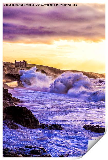 Winter at Porthleven Print by Andrew Driver