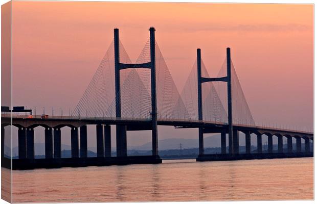 Second Severn Crossing at sunset Canvas Print by Paul Nicholas