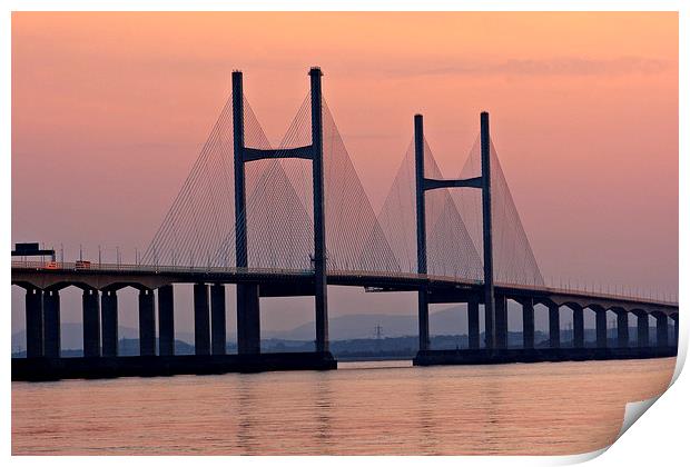 Second Severn Crossing at sunset Print by Paul Nicholas