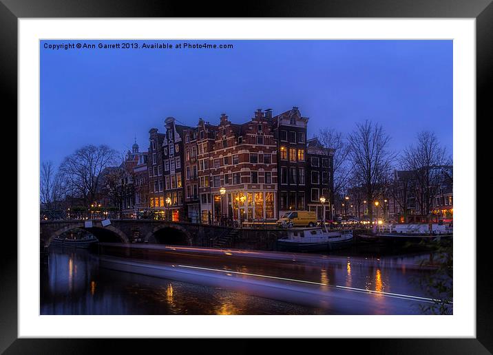 Amsterdam Corner Cafe with Light Trails Framed Mounted Print by Ann Garrett