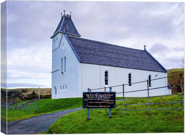 Uig Free Church, Uig, Skye, Scotland, UK Canvas Print by Mark Llewellyn