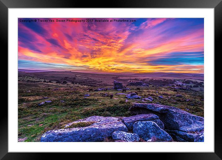 Saddle Tor Sunset Framed Mounted Print by Tracey Yeo