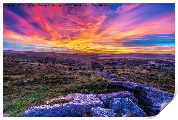 Saddle Tor Sunset Print by Tracey Yeo