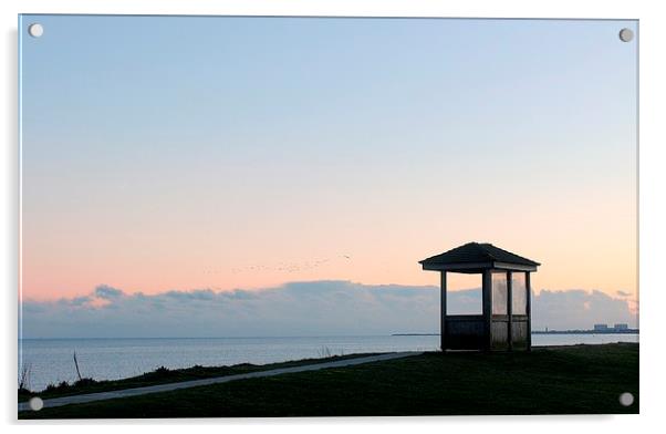 Littlestone, Kent, Beach Shelter Acrylic by Robert Cane