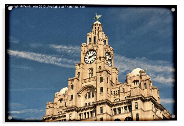 Top of Liverpools Liver Buildings, Grunged effect Acrylic by Frank Irwin