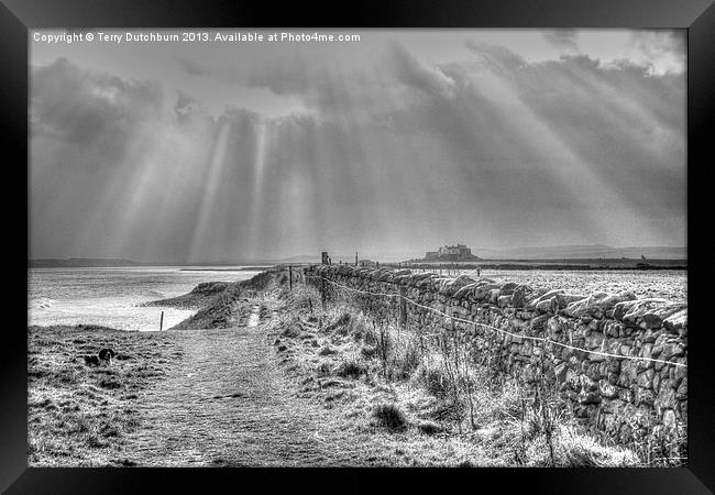 Lindisfarne sun rays Framed Print by Terry Dutchburn