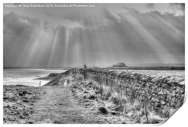 Lindisfarne sun rays Print by Terry Dutchburn