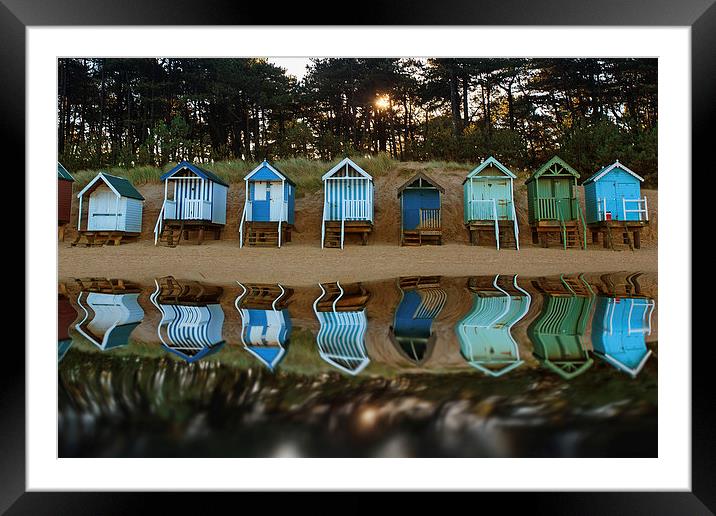 Reflected beach huts Framed Mounted Print by Mark Bunning