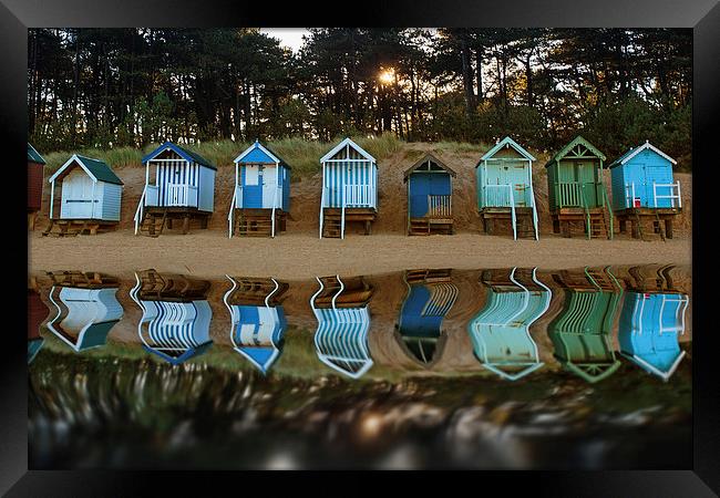 Reflected beach huts Framed Print by Mark Bunning