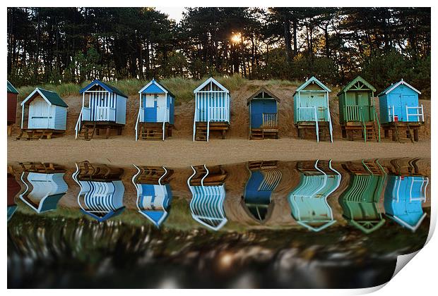 Reflected beach huts Print by Mark Bunning