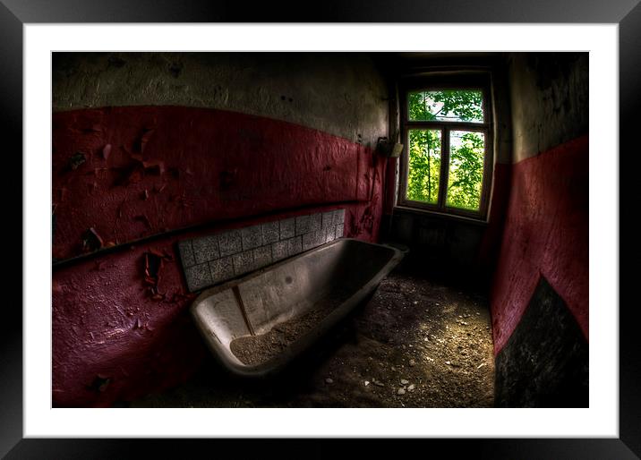 Red bathroom Framed Mounted Print by Nathan Wright