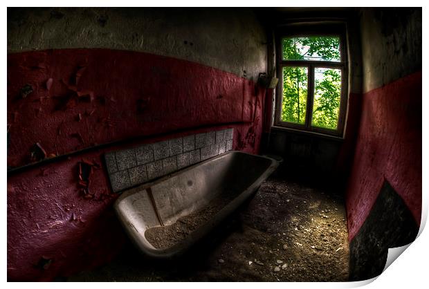 Red bathroom Print by Nathan Wright
