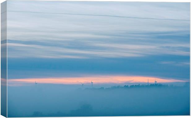 Distant windfarm and evening sky visible through f Canvas Print by Liam Grant