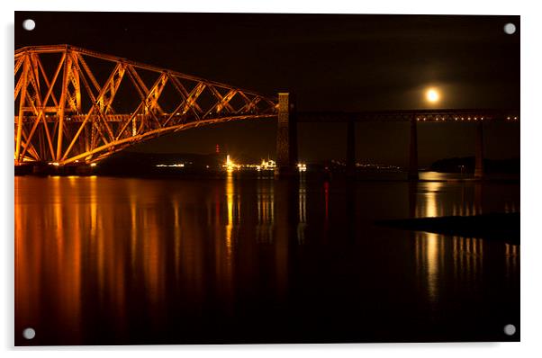 Moon at the Forth rail bridge Acrylic by Lara Vischi