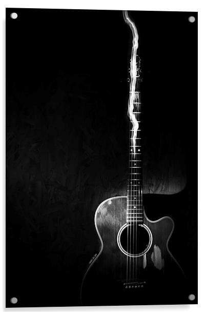 Acoustic Guitar black and white Acrylic by Canvas Landscape Peter O'Connor