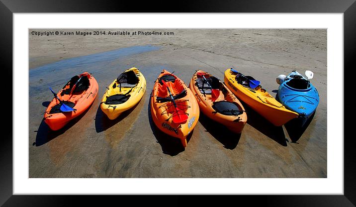 Beached Sea Kayaks Framed Mounted Print by Karen Magee