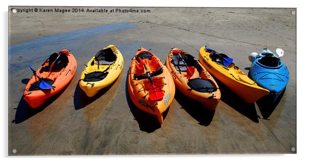 Beached Sea Kayaks Acrylic by Karen Magee