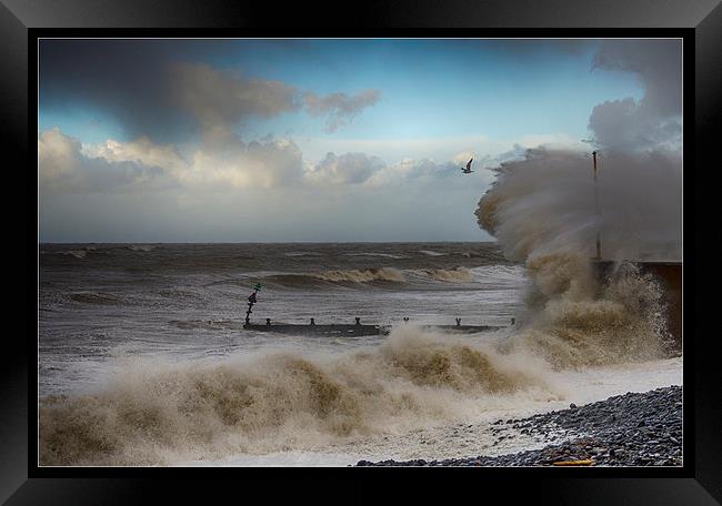 storm at sea aberaeron Framed Print by Andrew chittock