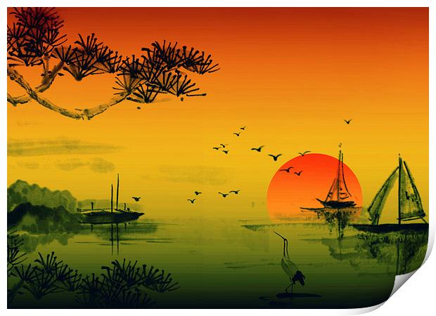Fishing Boats At Sunset Print by Anthony Michael 