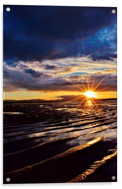 Sunset on Stevenston Beach Acrylic by carolann walker