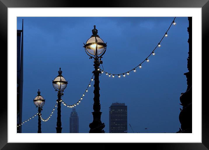 London Thames Embankment Lights Framed Mounted Print by Elaine Davis
