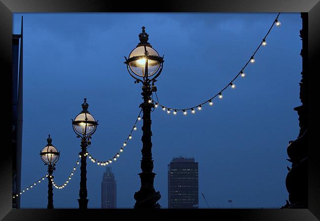 London Thames Embankment Lights Framed Print by Elaine Davis