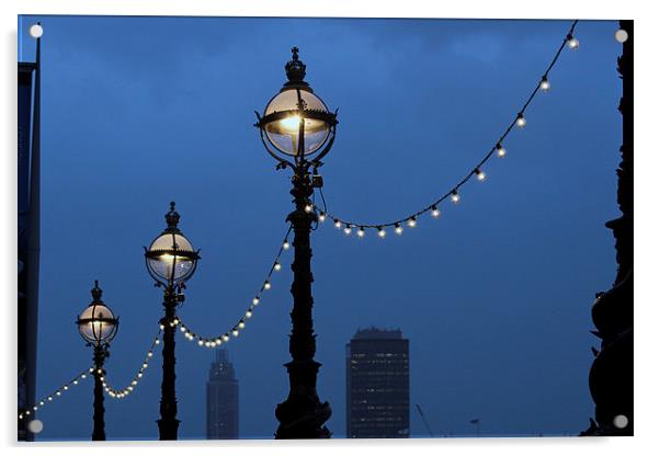 London Thames Embankment Lights Acrylic by Elaine Davis