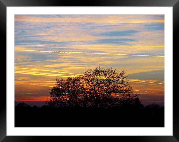Cloudy Sunset with Plane Trails Framed Mounted Print by George Thurgood Howland