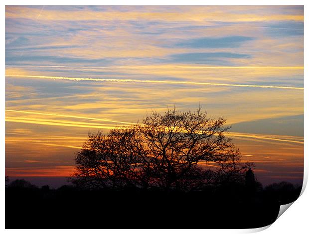 Cloudy Sunset with Plane Trails Print by George Thurgood Howland