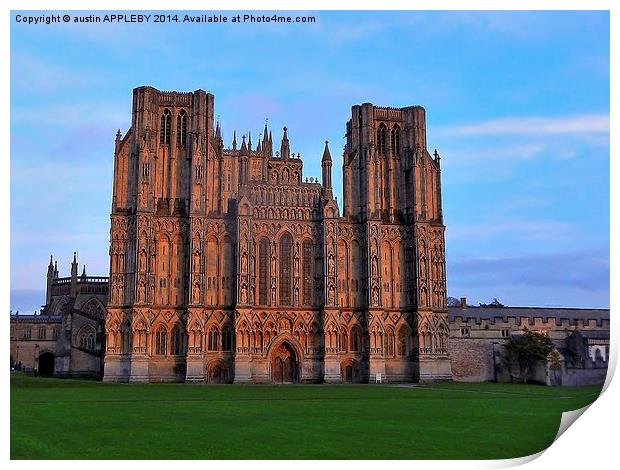 WINTER SUNSET ON WELLS CATHEDRAL Print by austin APPLEBY