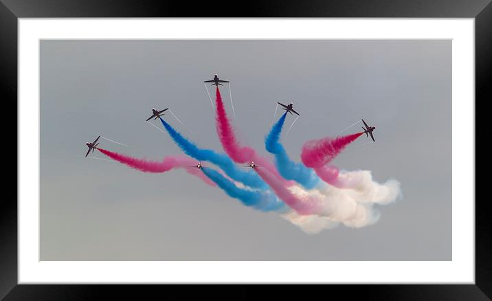 Red Arrows and coloured smoke Framed Mounted Print by Kenneth Dear