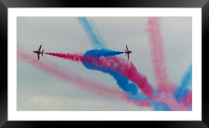 Two Red arrows crossing with smoke on Framed Mounted Print by Kenneth Dear