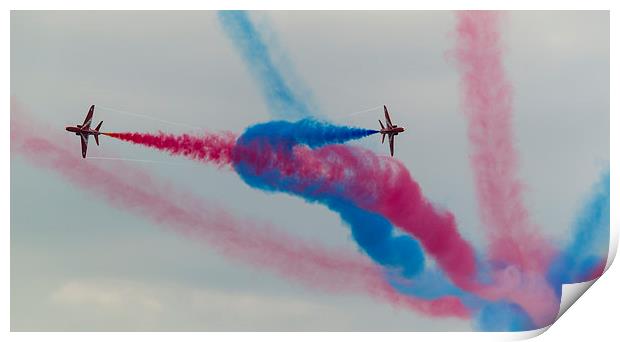 Two Red arrows crossing with smoke on Print by Kenneth Dear