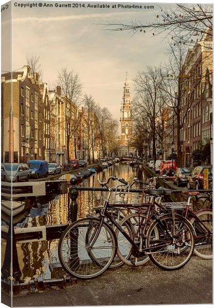 Bicycles and Zuiderkerk Amsterdam Canvas Print by Ann Garrett