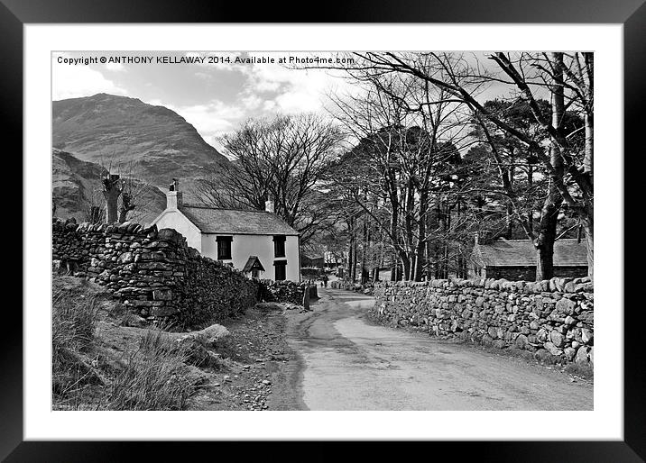 GATESGARTH HONISTER PASS BLACK AND WHITE Framed Mounted Print by Anthony Kellaway