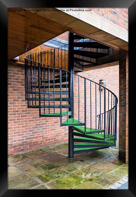 A spiral staircase used as a fire escape. Framed Print by Frank Irwin