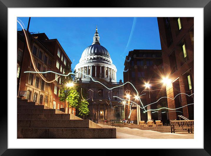 Light painting at St Pauls Cathedral Framed Mounted Print by Caroline Opacic