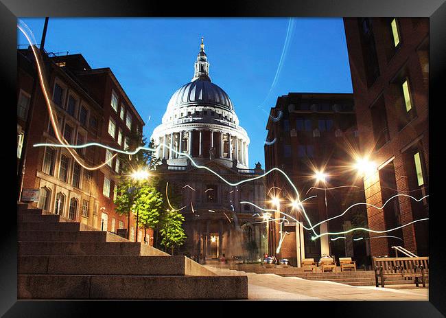 Light painting at St Pauls Cathedral Framed Print by Caroline Opacic
