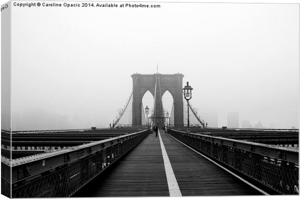 Foggy Brooklyn Bridge Canvas Print by Caroline Opacic
