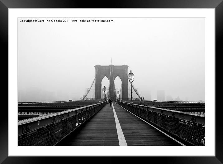 Foggy Brooklyn Bridge Framed Mounted Print by Caroline Opacic