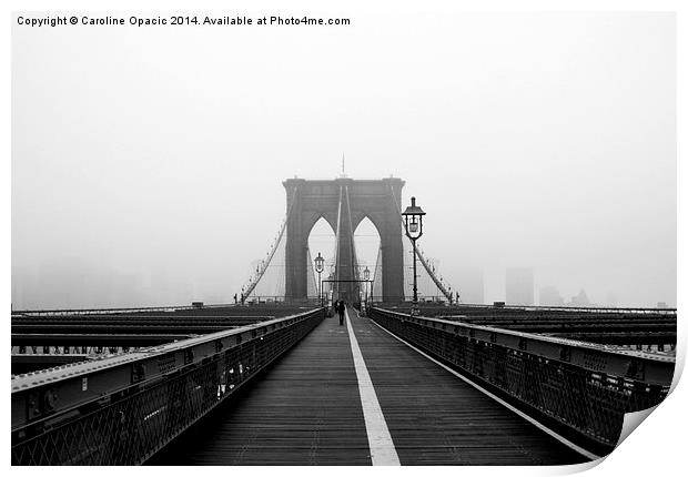 Foggy Brooklyn Bridge Print by Caroline Opacic