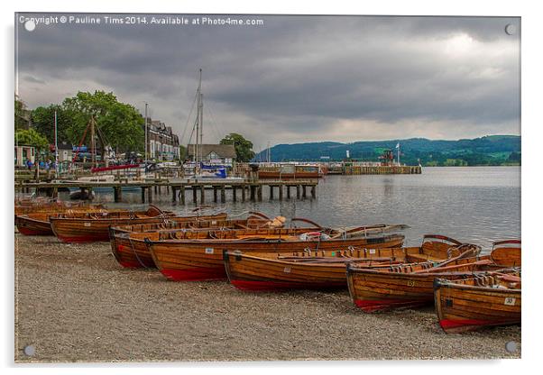 Rowing boats Ambleside UK Acrylic by Pauline Tims