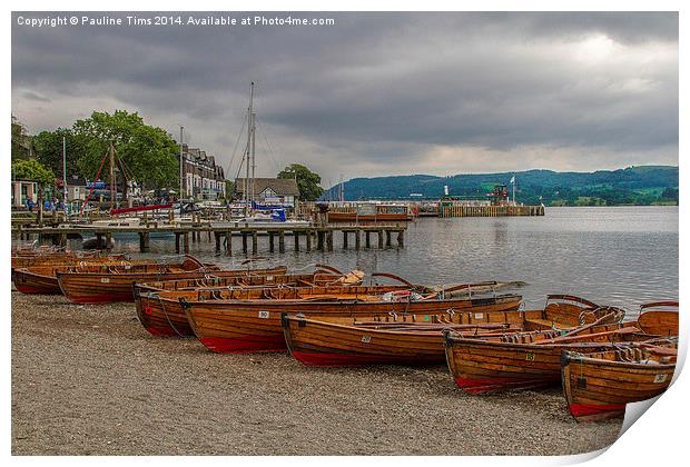 Rowing boats Ambleside UK Print by Pauline Tims